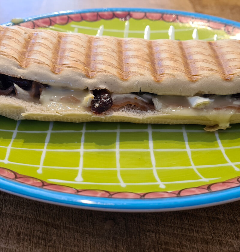 Brie, bacon, cranberry panini